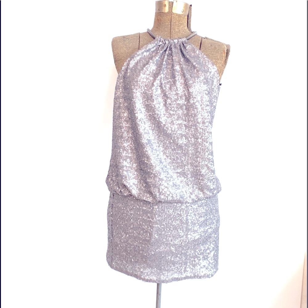 Unworn Shelli Segal Laundry Silver Sequin Dress.